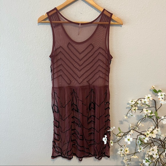 Free People Maroon Beaded Sheer Tunic XS - Picture 7 of 8